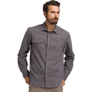PrAna Men’s Lenny Overshirt Gray Gravel Snap Button Hemp Blend Long Sleeve Shirt